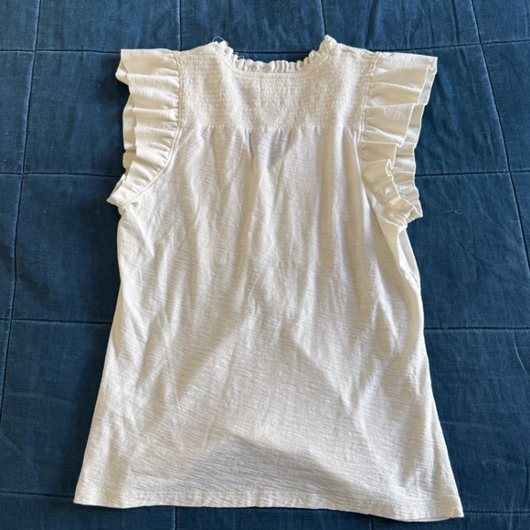 Nation LTD Shirt Womens Small Ruffle Sleeve Pima Cotton Smocked Top Peru - Picture 2 of 8